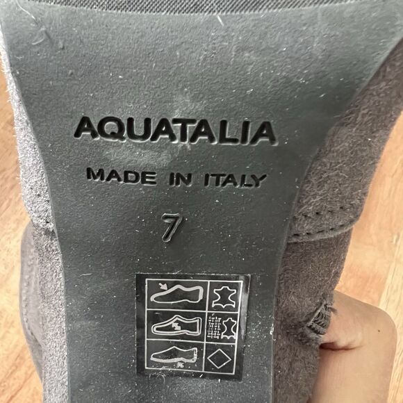 Aquatalia Suede Heeled Ankle Bootie Womens Sz 7 M Gray Leather Zip Italy Neutral - Picture 7 of 12